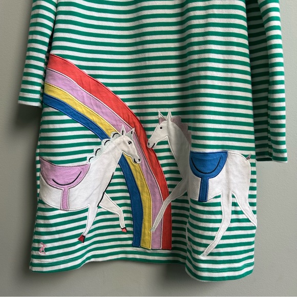 Joules Rosalee A-Line Horse & Rainbow Green Striped Long Sleeve Dress Size 12Y - Picture 3 of 8
